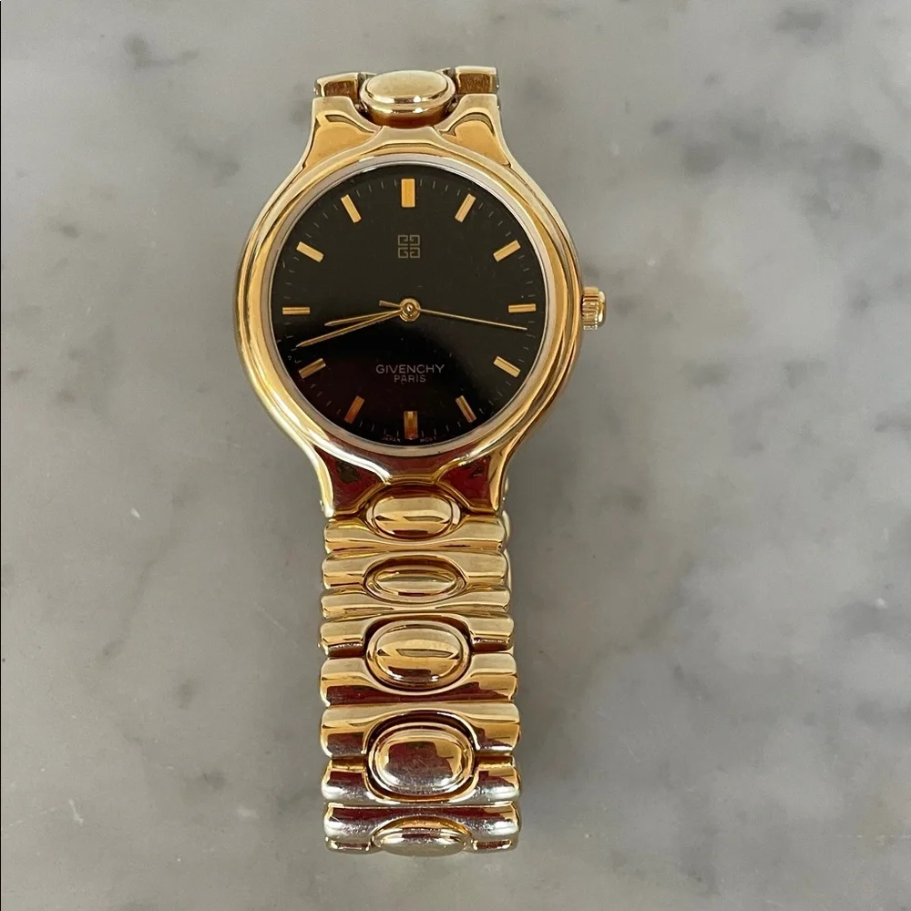 GIVENCHY Vintage 90's Quartz Gold Bracelet Black Dial Women's Watch